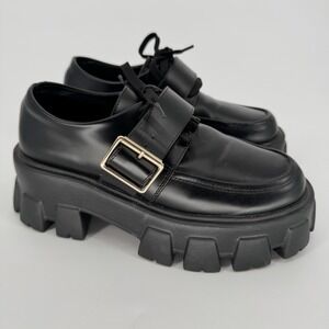 Princess Polly Black Platform Loafers Chunky Lug Sole Buckle Goth Grunge Size 6